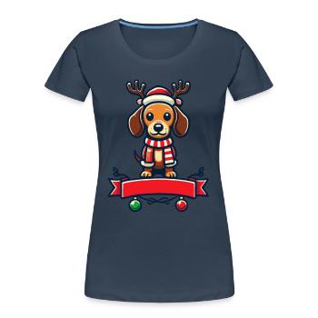 Chien de Noël mignon avec des bois de renne - T-shirt bio Premium Femme - bleu marine - Devant - Mia (176cm)
