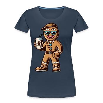 Lustiger Lebkuchenmann Mit Kaffee Für Weihnachten - Frauen Premium Bio T-Shirt - Navy - Vorne - Mia (176cm)