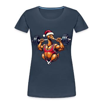 Lustige Weihnachtsgans Bodybuilding Motiv - Frauen Premium Bio T-Shirt - Navy - Vorne - Mia (176cm)