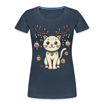 Niedliche Weihnachtskatze Mit Geweih - Frauen Premium Bio T-Shirt - Navy - Vorne - Mia (176cm)
