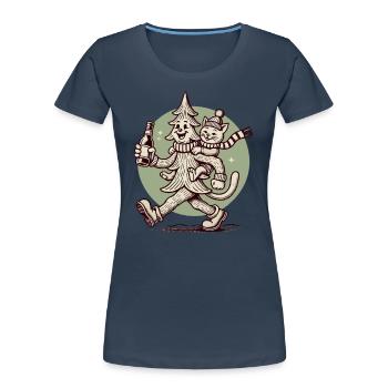 Arbre de Noël drôle avec chat style rétro - T-shirt bio Premium Femme - bleu marine - Devant - Mia (176cm)
