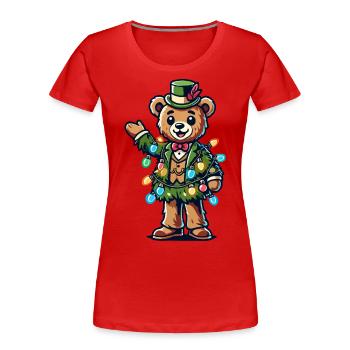 Fröhlicher Bär Mit Weihnachtslichtern - Frauen Premium Bio T-Shirt - Navy - Vorne - Mia (176cm)