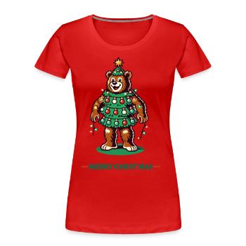 Ours blanc joyeux Noël avec des guirlandes lumineuses - T-shirt bio Premium Femme - bleu marine - Devant - Mia (176cm)