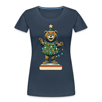 Fröhlicher Bär Mit Weihnachtslichtern - Frauen Premium Bio T-Shirt - Navy - Vorne - Mia (176cm)