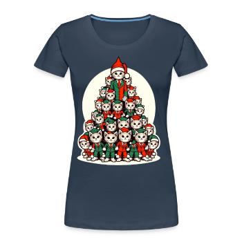 Christmas Cats Christmas Tree Parade - Women's Premium Organic T-Shirt - navy - Front - Mia (176cm)