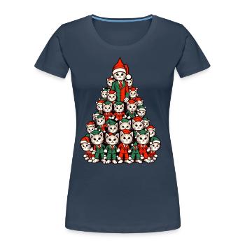 Noël arbre de Noël chats - T-shirt bio Premium Femme - bleu marine - Devant - Mia (176cm)