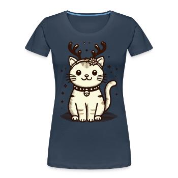 Chat de Noël avec des bois de renne - T-shirt bio Premium Femme - bleu marine - Devant - Mia (176cm)