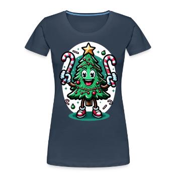 Merry Christmas Retro Tree - Women's Premium Organic T-Shirt - navy - Front - Mia (176cm)