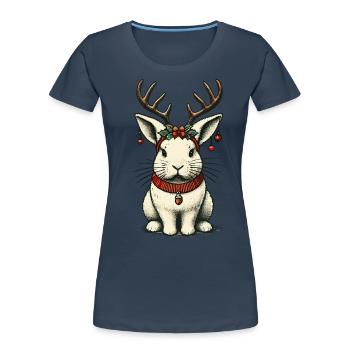 Weihnachten Hase Mit Geweih Und Glocken - Frauen Premium Bio T-Shirt - Navy - Vorne - Mia (176cm)