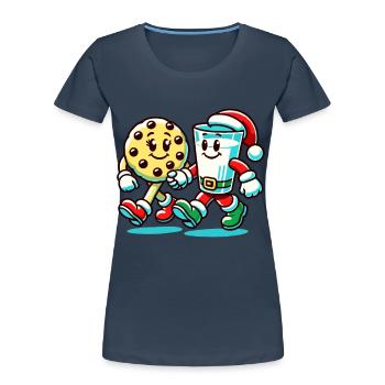 Fröhliche Weihnachtszeit Kekse Und Milch - Frauen Premium Bio T-Shirt - Navy - Vorne - Mia (176cm)