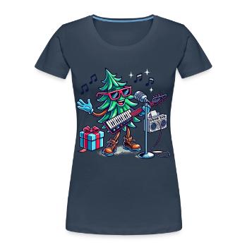 Weihnachten Retro Tannenbaum Musik - Frauen Premium Bio T-Shirt - Navy - Vorne - Mia (176cm)