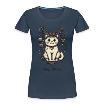 Fröhliche Weihnachten Katzenfreunde - Frauen Premium Bio T-Shirt - Navy - Vorne - Mia (176cm)