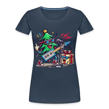 Noël Rétro Rocking Sain - T-shirt bio Premium Femme - bleu marine - Devant - Mia (176cm)