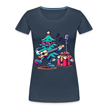 Fröhlicher Weihnachtsbaum Retro Musik - Frauen Premium Bio T-Shirt - Navy - Vorne - Mia (176cm)