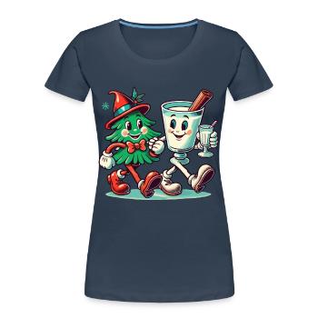Fröhliche Weihnachten Retro Vintage Party - Frauen Premium Bio T-Shirt - Navy - Vorne - Mia (176cm)