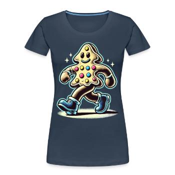 Lebkuchenmann Mit Stiefeln Lächelnd - Frauen Premium Bio T-Shirt - Navy - Vorne - Mia (176cm)