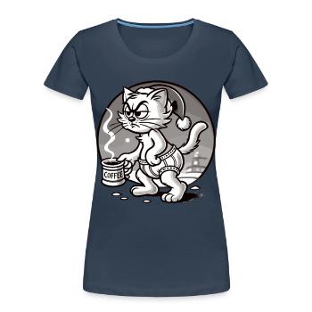 Mürrische Katze Mit Kaffee Weihnachten - Frauen Premium Bio T-Shirt - Navy - Vorne - Mia (176cm)