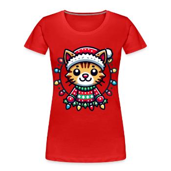 Christmas cat joy with lights - Women's Premium Organic T-Shirt - navy - Front - Mia (176cm)