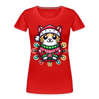 Christmas cat in sweater with lights - Women's Premium Organic T-Shirt - navy - Front - Mia (176cm)