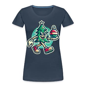 Arbre de Noël rétro drôle avec boule - T-shirt bio Premium Femme - bleu marine - Devant - Mia (176cm)