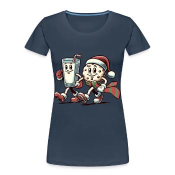Fröhliche Weihnachten Mit Lustigem Maskottchen - Frauen Premium Bio T-Shirt - Navy - Vorne - Mia (176cm)