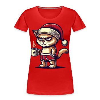 Funny Grumpy Christmas Cat - Women's Premium Organic T-Shirt - navy - Front - Mia (176cm)