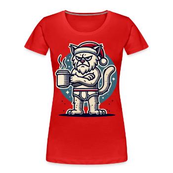 Chat avec un chapeau de Noël - T-shirt bio Premium Femme - bleu marine - Devant - Mia (176cm)