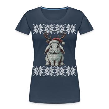 Mignon lapin renne Noël - T-shirt bio Premium Femme - bleu marine - Devant - Mia (176cm)