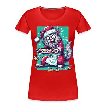 Cat Christmas Cookie Chaos Fun - Women's Premium Organic T-Shirt - navy - Front - Mia (176cm)