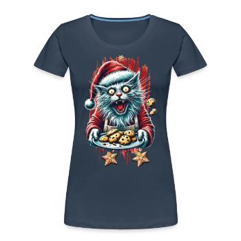 Crazy Cat Christmas Cookie Chaos - Women's Premium Organic T-Shirt - navy - Front - Mia (176cm)