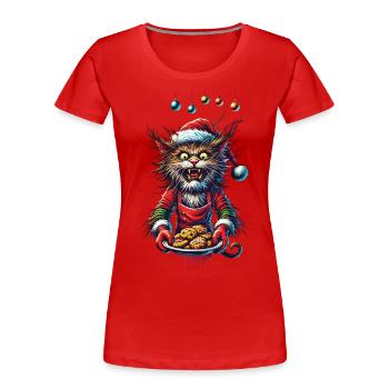 Weihnachten Katze Mit Plätzchen - Frauen Premium Bio T-Shirt - Navy - Vorne - Mia (176cm)