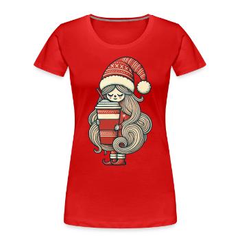 Christmas Gnome With Coffee In Hand - Women's Premium Organic T-Shirt - navy - Front - Mia (176cm)