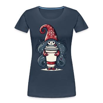 Gnome amateur de café de Noël - T-shirt bio Premium Femme - bleu marine - Devant - Mia (176cm)