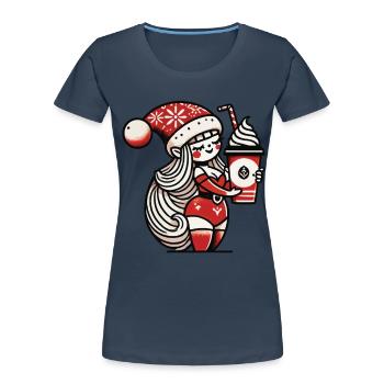 Nain de Noël avec du café pour les amateurs de café - T-shirt bio Premium Femme - bleu marine - Devant - Mia (176cm)
