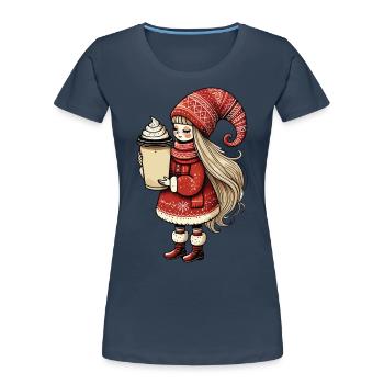 Christmas gnome for coffee lovers - Women's Premium Organic T-Shirt - navy - Front - Mia (176cm)