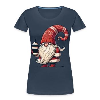 Weihnachten Gnom Mit Kaffee Für Kaffeeliebhaber - Frauen Premium Bio T-Shirt - Navy - Vorne - Mia (176cm)