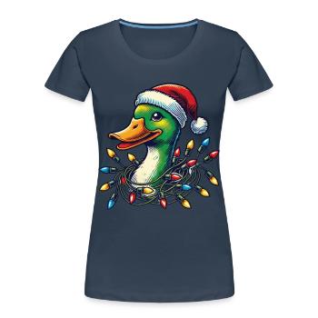 Weihnachten Lustige Ente Mit Lichterkette - Frauen Premium Bio T-Shirt - Navy - Vorne - Mia (176cm)