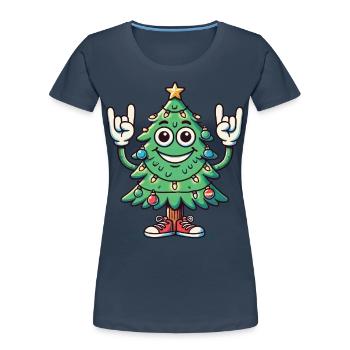 Funny Christmas tree with skirt hand - Women's Premium Organic T-Shirt - navy - Front - Mia (176cm)