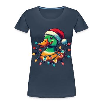 Drôle de canard avec lumière de Noël - T-shirt bio Premium Femme - bleu marine - Devant - Mia (176cm)