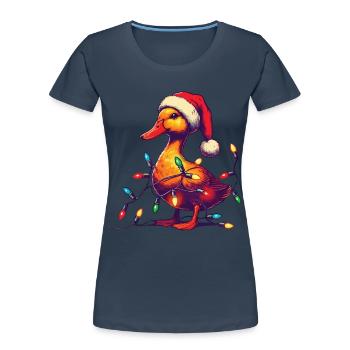 Weihnachten Lustige Ente Mit Lichterkette - Frauen Premium Bio T-Shirt - Navy - Vorne - Mia (176cm)