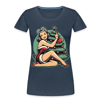 Noël dans le style rétro vintage Pin Up - T-shirt bio Premium Femme - bleu marine - Devant - Mia (176cm)