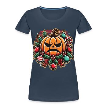 Effrayant Halloween Noël citrouille ambiance - T-shirt bio Premium Femme - bleu marine - Devant - Mia (176cm)
