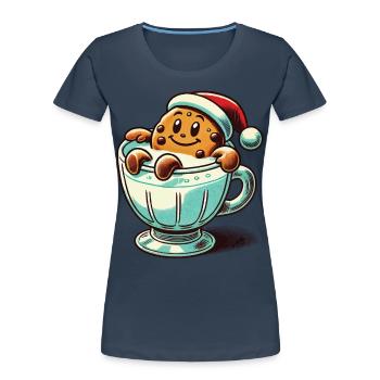 Joyeux Biscuit Noël Style Vintage Rétro - T-shirt bio Premium Femme - bleu marine - Devant - Mia (176cm)