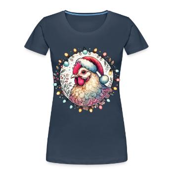 Christmas rooster with fairy lights - Women's Premium Organic T-Shirt - navy - Front - Mia (176cm)