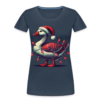 Weihnachten Lustige Tollpatsch Gans - Frauen Premium Bio T-Shirt - Navy - Vorne - Mia (176cm)