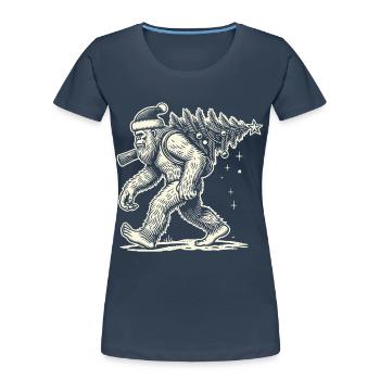Weihnachtlicher Bigfoot Mit Tannenbaum - Frauen Premium Bio T-Shirt - Navy - Vorne - Mia (176cm)