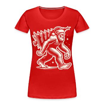 Weihnachtlicher Bigfoot Mit Tannenbaum Retro Stil - Frauen Premium Bio T-Shirt - Navy - Vorne - Mia (176cm)