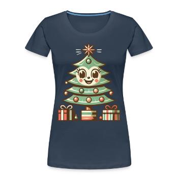 Fröhlicher Weihnachtsbaum Mit Geschenken - Frauen Premium Bio T-Shirt - Navy - Vorne - Mia (176cm)