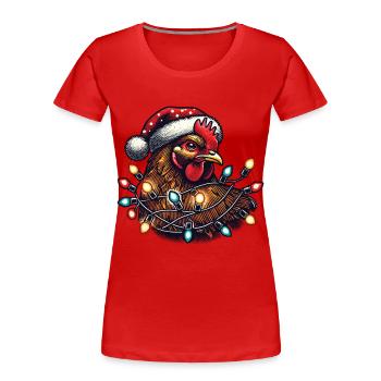 Poulet de Noël avec guirlandes lumineuses - T-shirt bio Premium Femme - bleu marine - Devant - Mia (176cm)