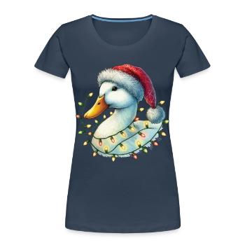 Weihnachten Lustige Ente Mit Lichterkette - Frauen Premium Bio T-Shirt - Navy - Vorne - Mia (176cm)